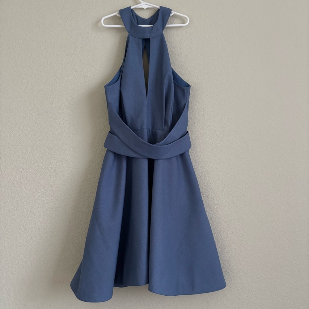 New C/Meo Collective Chambray ruffle take me over mini dress fit flare small S